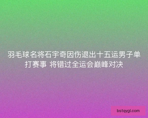 羽毛球名将石宇奇因伤退出十五运男子单打赛事 将错过全运会巅峰对决